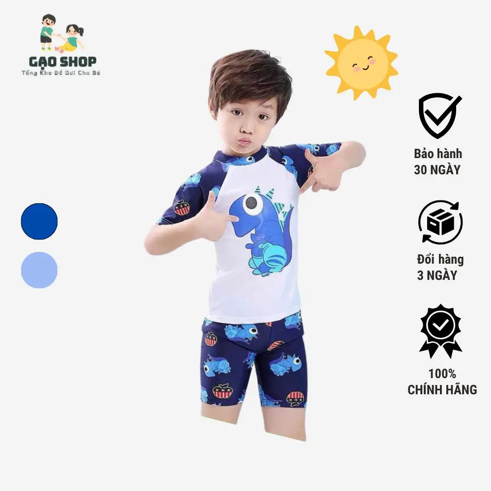 Bộ Đồ Bơi Cộc Tay Polyeste 3 Màu Họa Tiết Hoạt Hình Cao Cấp Năng Động Cho Bé Gạo Shop