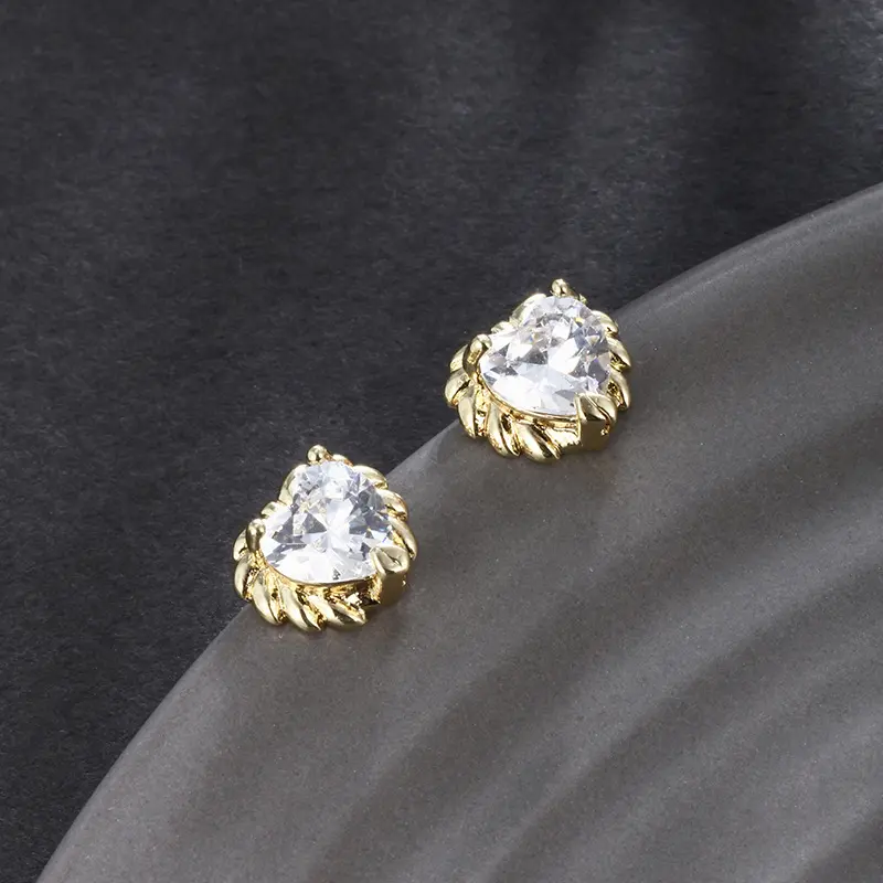 Zircon - Inlaid Heart - Shaped Stud Earrings, Ins - Style Simple Niche Design Jewelry