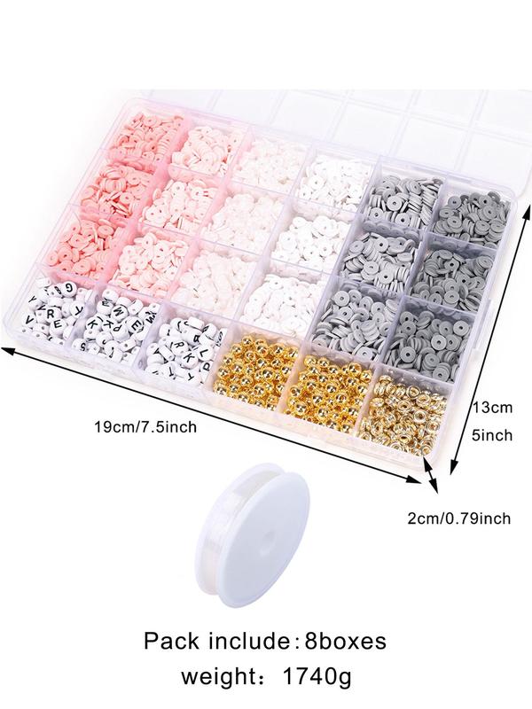 Boho Style Plain Color & Letter Design Clay Bead for Girls, 1 Box Trendy Multicolor Beads for Necklace & Bracelet Making, Chic Diy Material for Jewelry Making As Gifts, Vintage Jewelry 8
