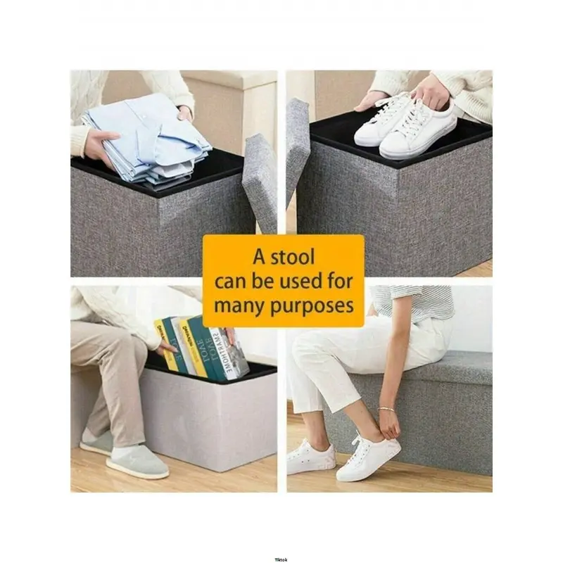 FootStool Foot Pouffe Folding Stool Seat Pouffe Ottoman Storage Folding Linen Large Double Foot Storage Boxes Grey Storage Ottoman Makeup Seat Stool Storage Box 4