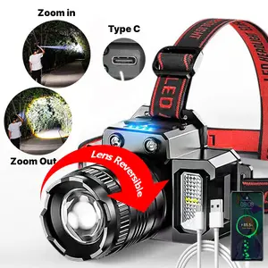 Lampu Kepala LED Super Terang 5000 Lumen Dengan Sensor Tangan USB Charging Senter Sorot Dengan 6 Mode Cahaya Lampu Kepala Untuk Memancing/Headlamp Senter Kepala LED Induksi Sensor Gerak Glare T8 Zoom Rotating Baterai Putih