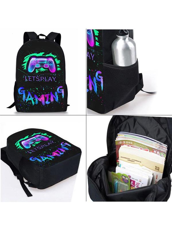 Game Controller Print Backpack & Lunch Bag & Pencil Case Set, Casual Versatile Backpack Set for Men & Women, Trendy All-match Bag Set for Daily Use 2