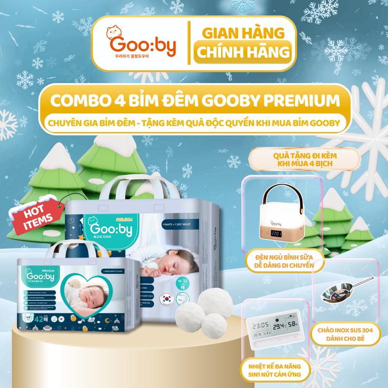 [GOOBY] [Combo 4] Tã/Bỉm Ban Đêm Gooby Premium - Chuyên gia bỉm đêm, chống trào đến 12h size M/L/XL/XXL cho Em bé từ 6kg - 24kg + TẶNG QUÀ