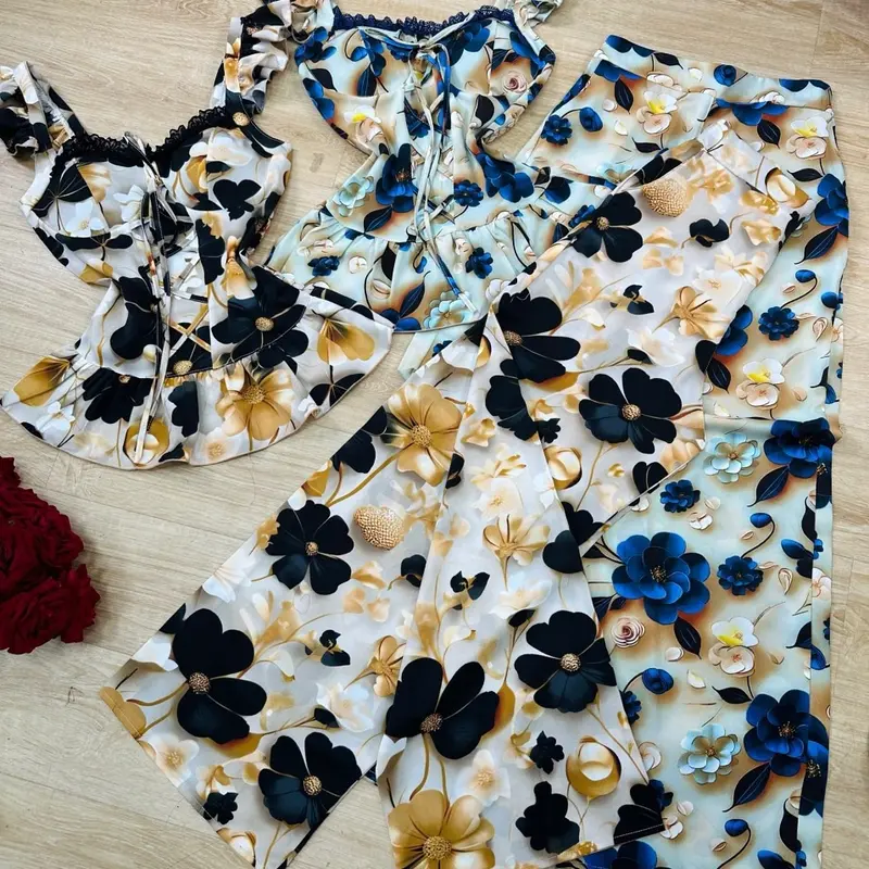 Bộ lụa mango cúp ngực tay cánh tiên, quần ống rộng bo lưng thun 3