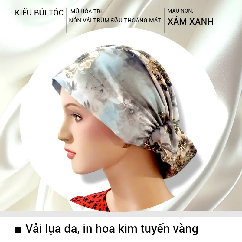 [KIỂU BÚI TÓC] Nón vải trùm đầu cho bệnh nhân ung thứ, chemo hat, mũ vải đội mát đầu, khăn trùm đầu, vải cotton mát, thấm hút mồ hôi