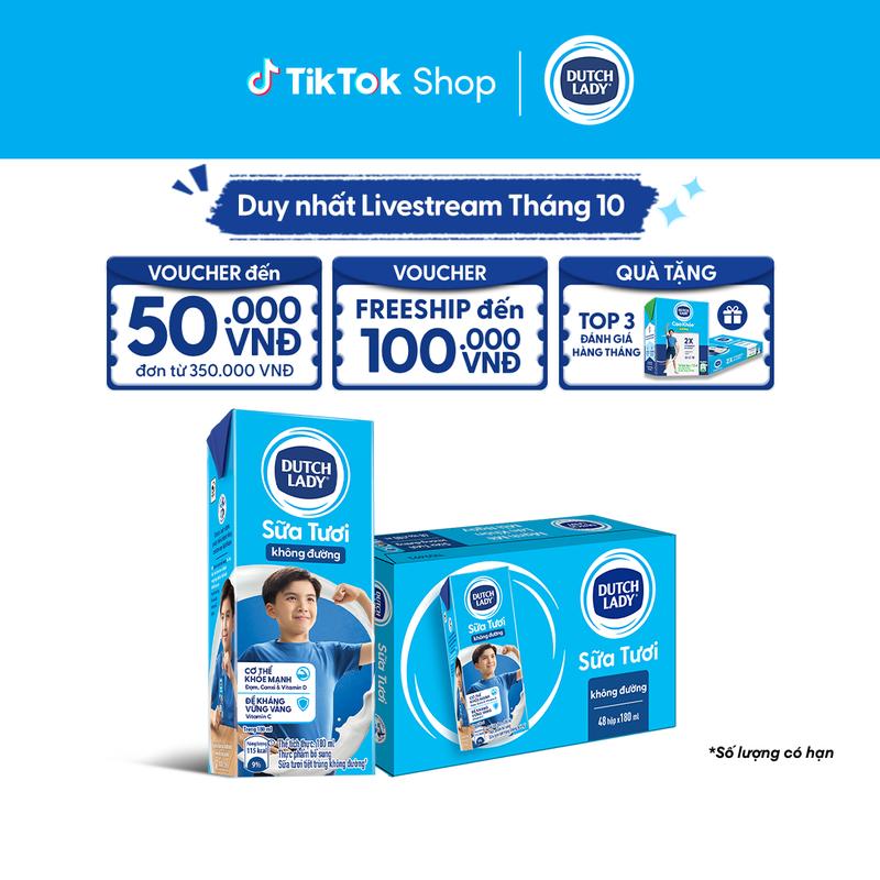 Thùng 48 Hộp Sữa Tươi Tiệt Trùng Dutch Lady Cô Gái Hà Lan Không Đường 180ml (48x180ml)