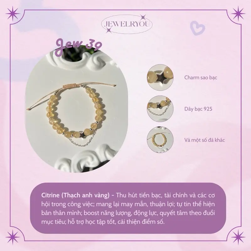 Vòng tay charm sao bạc ci-trin Jewelryou đá năng lượng tài lộc công việc may mắn - Jew39 1