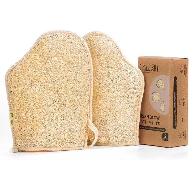 Green Glow Dual-Sided Loof Bath Mitts (2-Pack) - -Based, Dye-Free ...