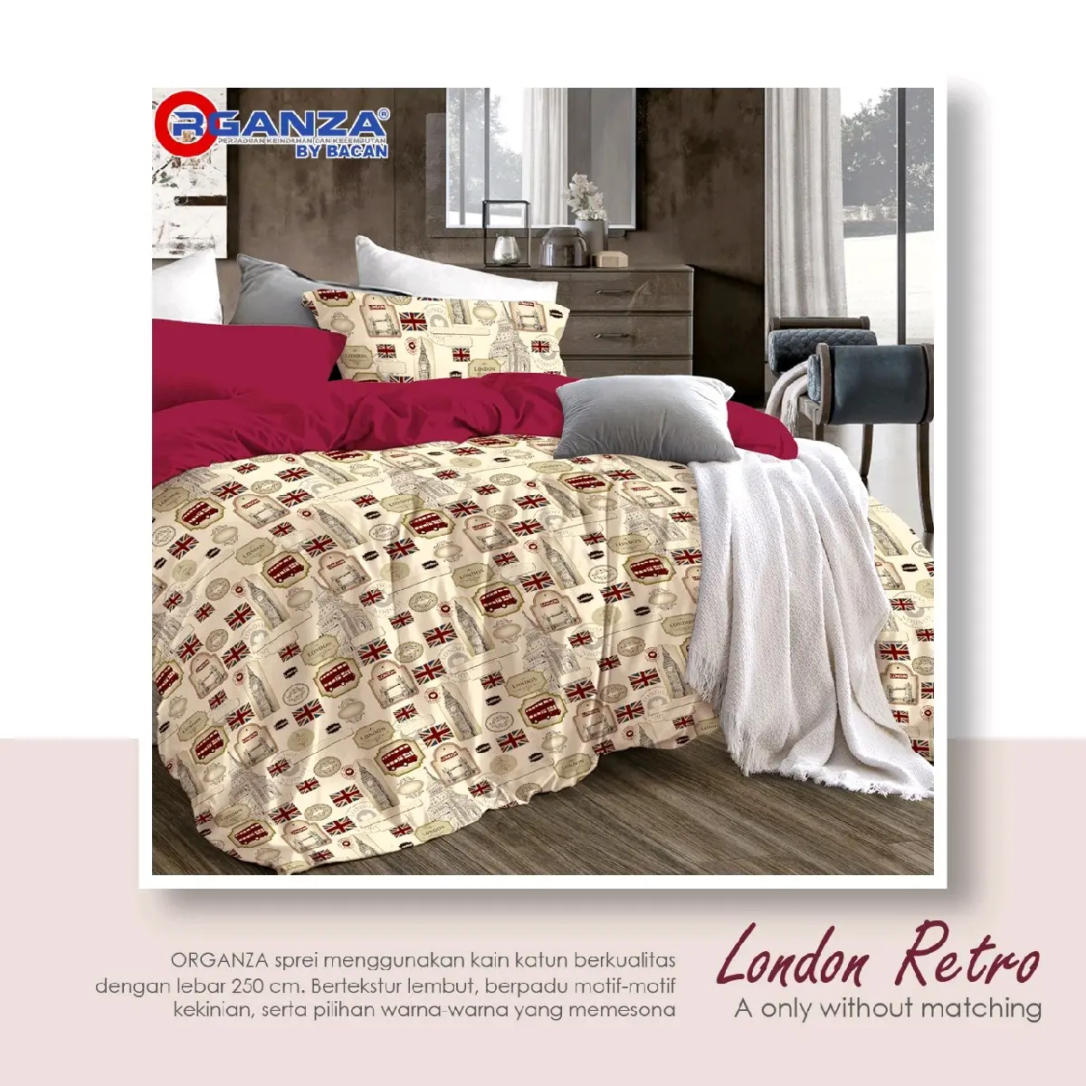 Kain Sprei Meteran Murah Katun Lokal London Retro