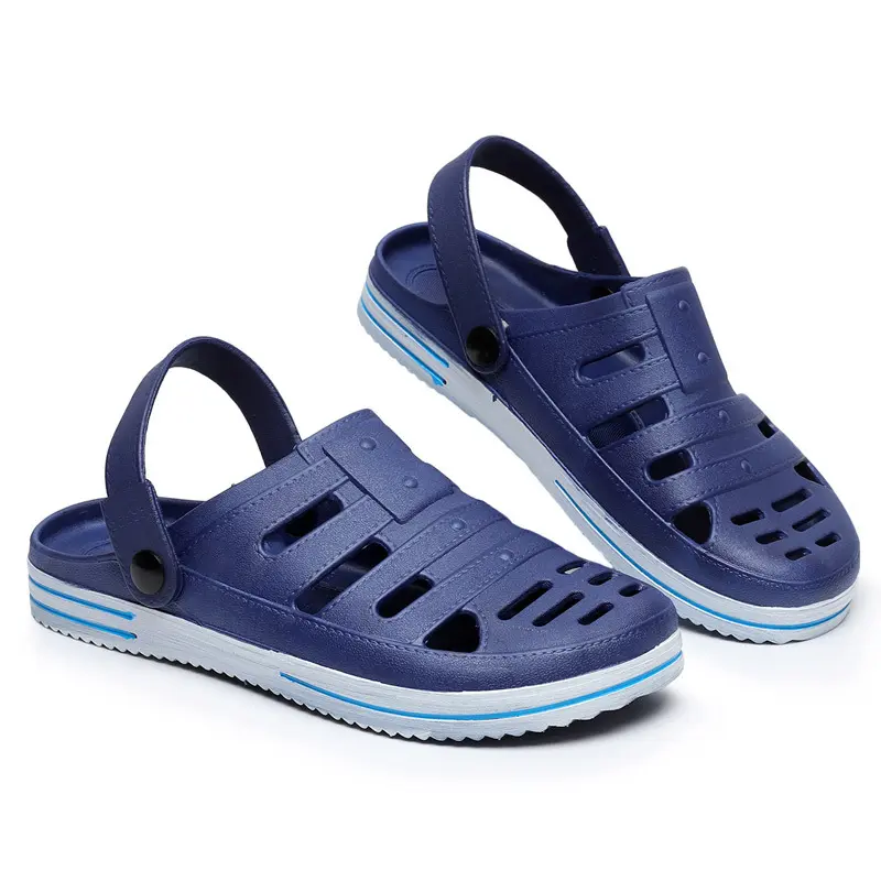 Men's Pump Summer Flat Non-Slip Two-Way Hollow Breathable Flat Heel Non-Slip Wear-Resistant Dual-Use Beach Hole Shoes