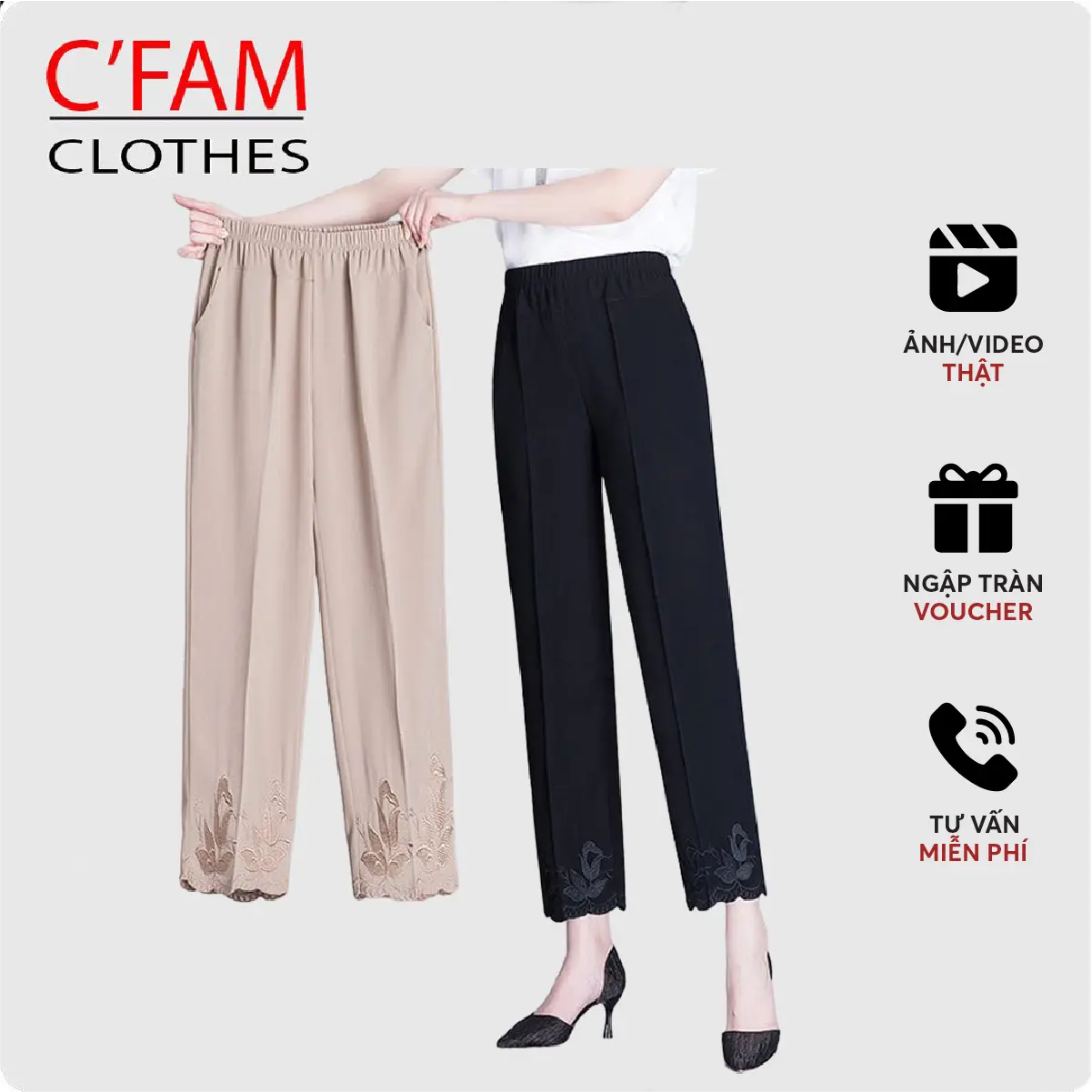 Quần tây nữ basic C'FAM form đứng công sở, thêu gấu sang chảnh QT17