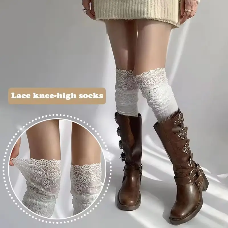Korean Solid Color Sexy Lace High Stockings Women Girls Thigh High Over The Knee Stockings Lolita Ladies Girls Warm Boot Socks