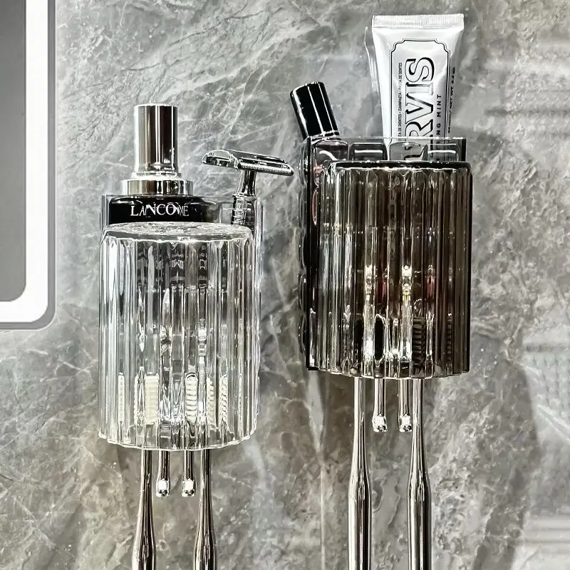 Kệ Để Bàn Chải Kem Đánh Răng Kèm Cốc , Giá Để Bàn Chải Dán Tường , Kệ Để Đồ Đa Năng Trong Suốt 8