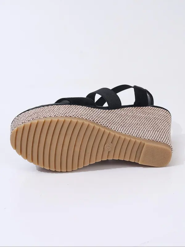 Women's Fashionable Criss Cross Strap Belted Wedge Sandals, Elegant Open Toe Sandals for Daily Wear, Lightweight Breathable Comfortable Shoes for Women & Girls 5
