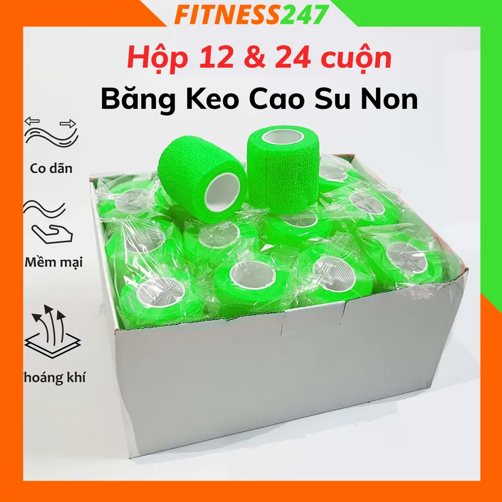 Hộp Băng Cuốn Thể Thao, Hộp 24 cuộn Băng Cuốn Vải Loại 5cm Bảo Vệ Mắt Cá Chân, Tay, Đầu Gối, Băng Dán Chống Căng Cơ Dãn Cơ bangke  othethao