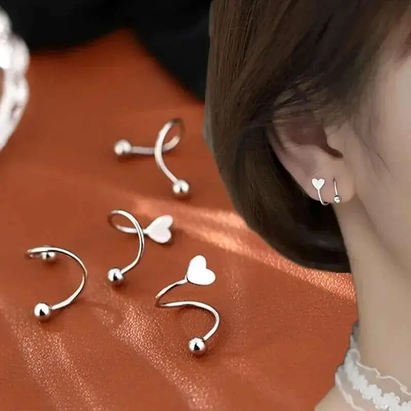 2pcs Steel Spiral Terbalik Earrings Stud, Lip Heart Star Cartilage Tragus Helix Ear Piercing Jewelry Gifts