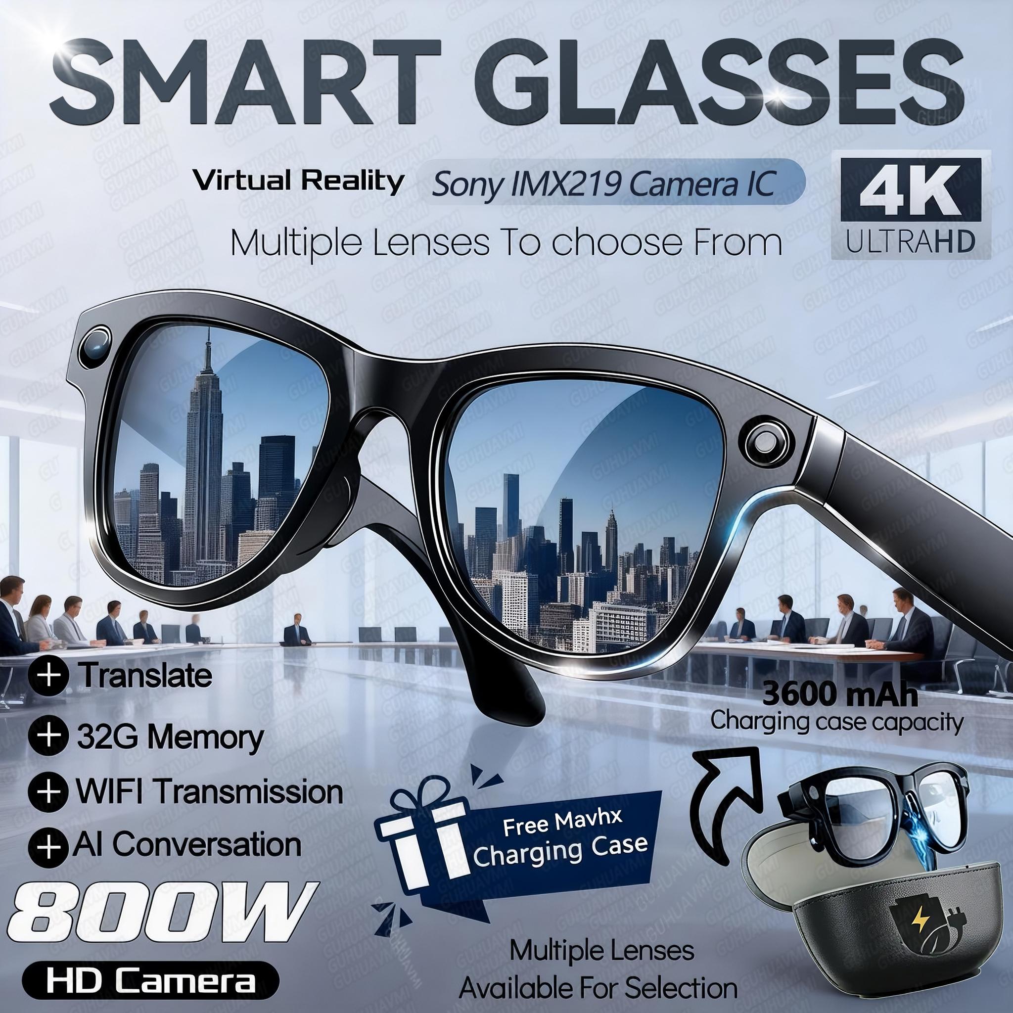 2026 New 800W 4K Camera Smart Glasses Men Recording Videos 3600mAh Power Bank 120+Languages Translation Music Play Glasses Women - Image 2