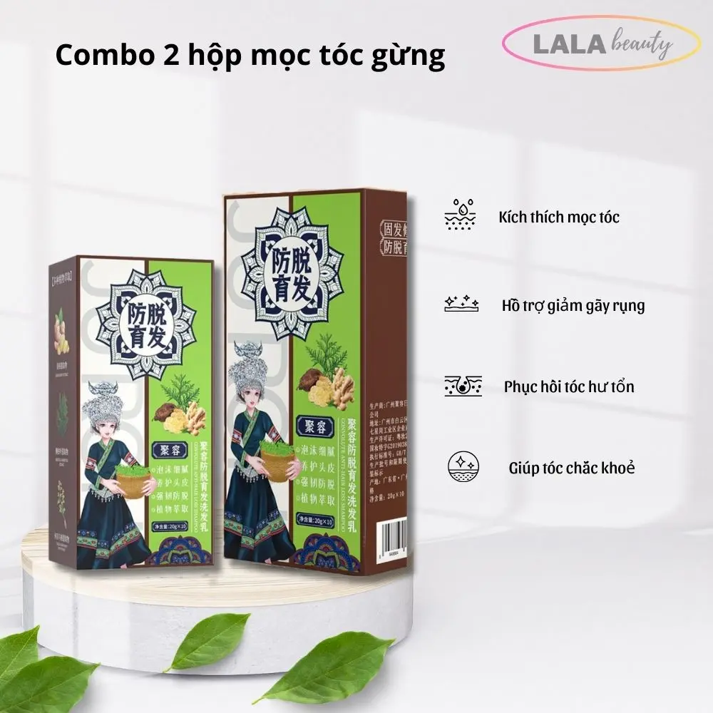 (2 Hộp 20 gói) Dầu Gội Chống Rụng Tóc Và Kích Thích Mọc Tóc Chiết xuất củ gừng - Lalabeauty Chăm Sóc Tóc