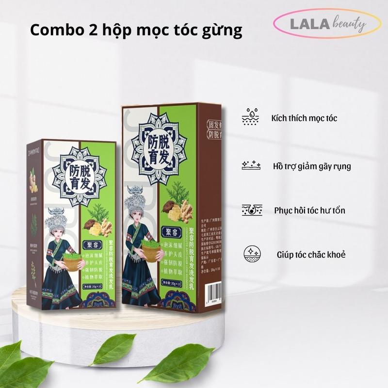 (2 Hộp 20 gói) Dầu Gội Chống Rụng Tóc Và Kích Thích Mọc Tóc Chiết xuất củ gừng - Lalabeauty Chăm Sóc Tóc