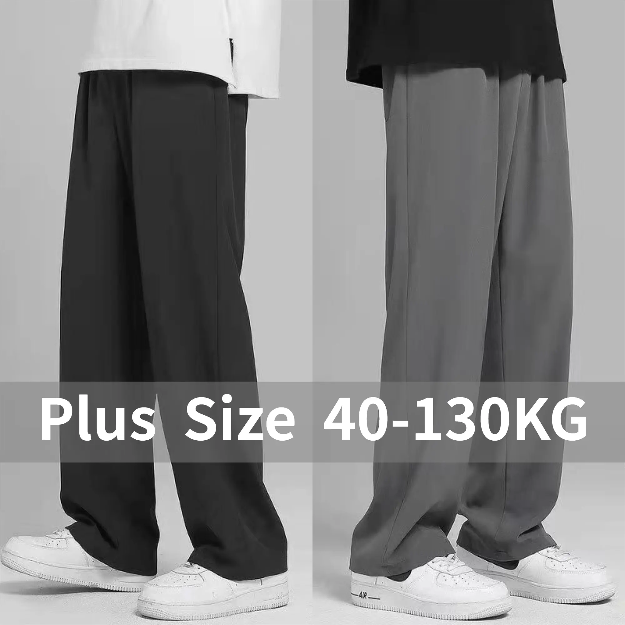 M-8XL Plus Size Thin Pants For Men Ice Silk Large Size Breathable Sports Black Straight Trousers