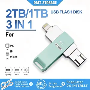 2TB HP FlashDisk 3-in-1 OTG Multifungsi Logam Metal USB 3.0 Kecepatan Tinggi 1TB Stik Memori Eksternal Untuk Smartphone Android iOS iPhone iPad Handphone Simpan Foto Video Musik Dokumen Cadangan Data Pindah Berkas Tanpa Kabel Plug