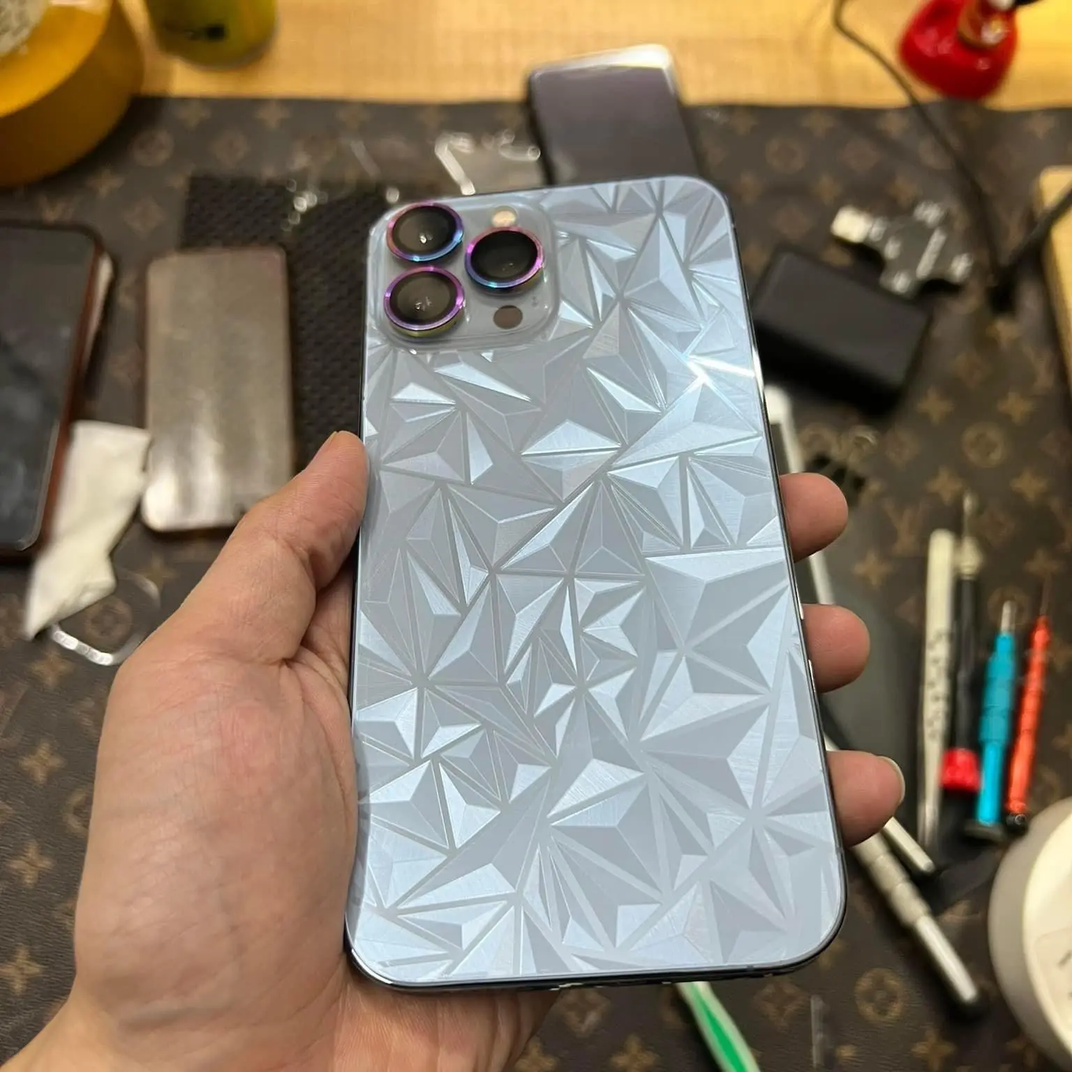 Miếng dán Ppf vân kim cương dành cho Androi và Iphone 5/5s đến 16promax Dán full viền