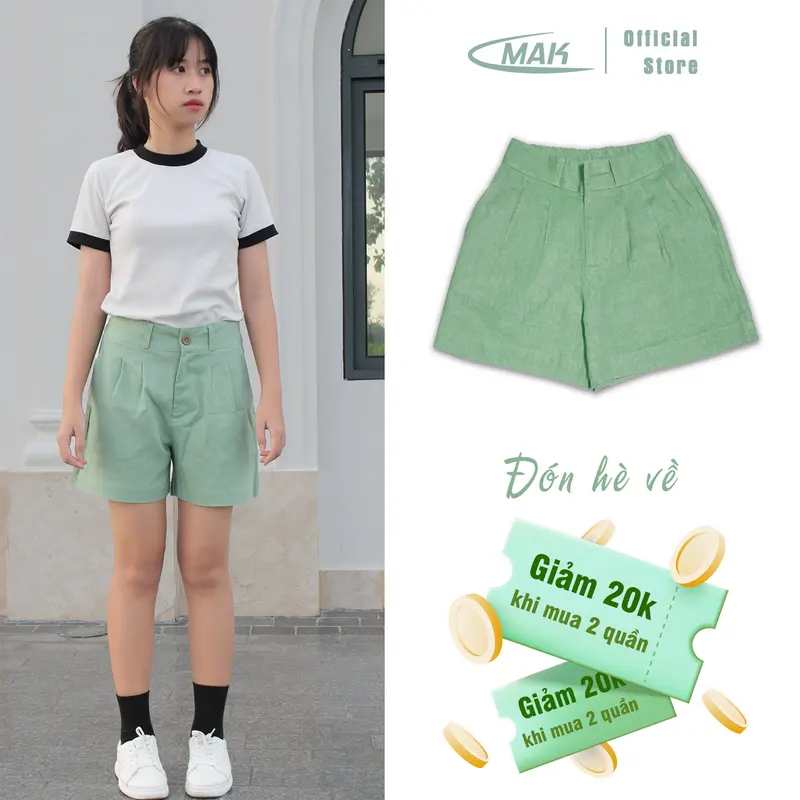 Quần Đùi Nữ Linen Lưng Thun Co Giãn Ống Rộng Cạp Cao Tôn Dáng Có Nhiều Màu Đủ Size Women Ong quần short 3