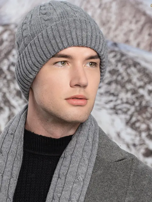 Men's Solid Color Knit Hat & Scarf & Gloves Set, Casual Warm Three-piece Knitwear Set for Fall & Winter, Fashion Accessories for Men 3