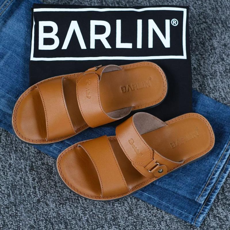 Sandal Slide Pria Kasual Kulit Asli Original - Sandal Selop Pria Laki Cowok Kulit Asli Barlin Original - Sandal Kulit Terbaru Keren Modern Kekinian - 4