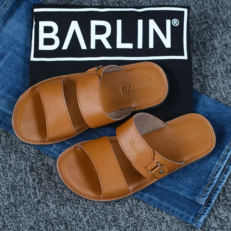 Sandal Slide Pria Kasual Kulit Asli Original - Sandal Selop Pria Laki Cowok Kulit Asli Barlin Original - Sandal Kulit Terbaru Keren Modern Kekinian - 4