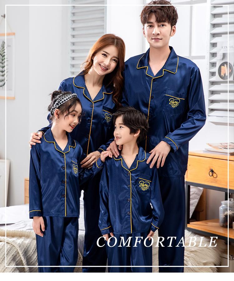 Product Introduction of Korean Style Couple Long Sleeve Parent-Child Pajamas Spring and Autumn Family Three Or Four Mother and Daughter Ice Silk Boys 'And Girls' Home Wear Suit Thin 3