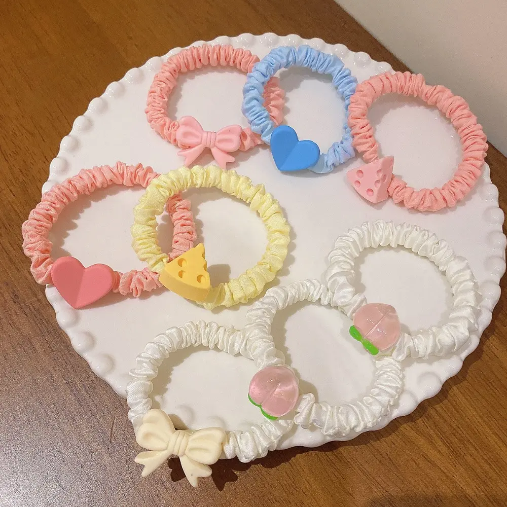 New Cheese Heart Wrinkle Hair Band Candy Color Ponytail Bow Headband No Harm Little Fresh Rubber Band Women Girl Hair Accessory
