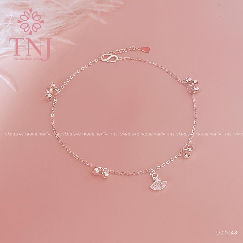 Lắc chân nữ BẠC TA S99, charm bi phay và quạt, đeo hàng ngày, đi học, đi làm, đi chơi, dự tiệc - LC 1048