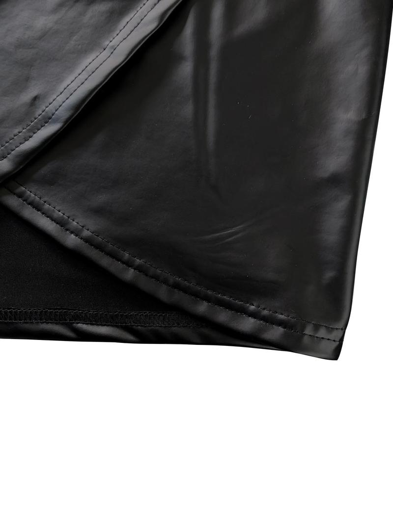 Product Introduction of Women's Solid Color PU Leather Dress, Fashionable Casual Sleeveless Dress for Party Club Dating Wear, Women Dress for Summer 6