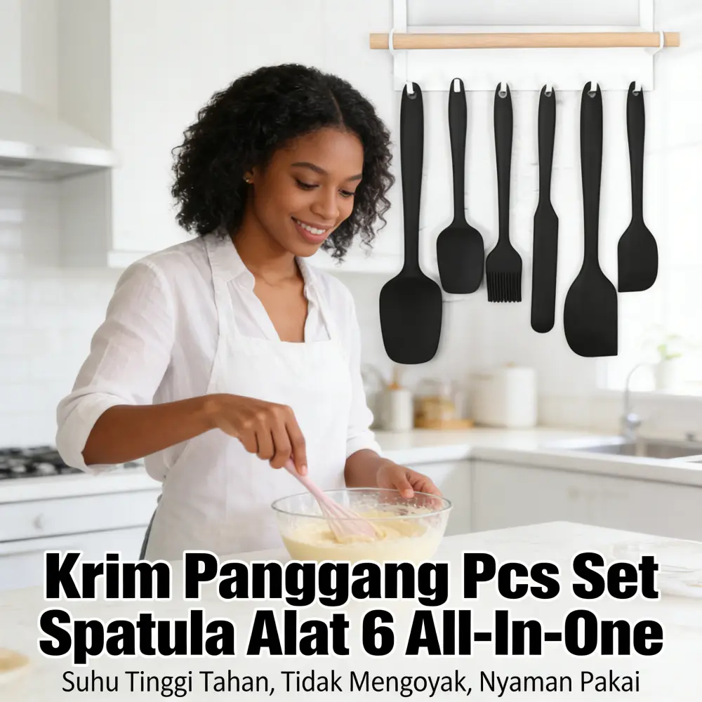 Set 6-in-1 Alat Dapur Silikon: Spatula Kue, Pengikis Adonan, Kuas Oles Minyak, Sendok Krim & Peralatan Memanggang Lengkap, Kualitas Terbaik untuk Pemasak Profesional