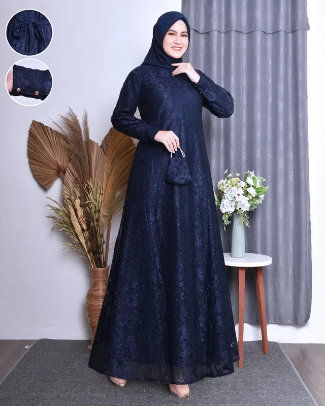 (COD) gamis burkat gamis kondangan dress pesta ada ukuran jumbo m.l.xl.xxl.xxxl free masker Wanita Muslim Lembut Mewah Tebal 6