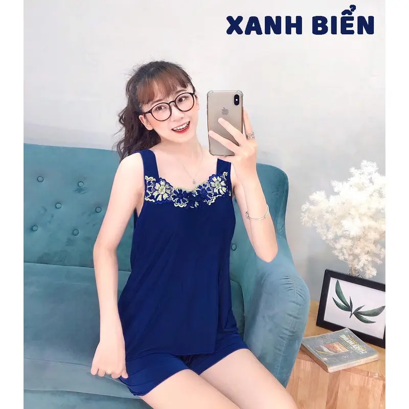 Đồ Bộ Nữ, Bộ Thun Lạnh Đùi Dây Bản Phối Ren Mặc Nhà Cao Cấp Thiết Kế Nhiều Màu Đủ Size - D4 2