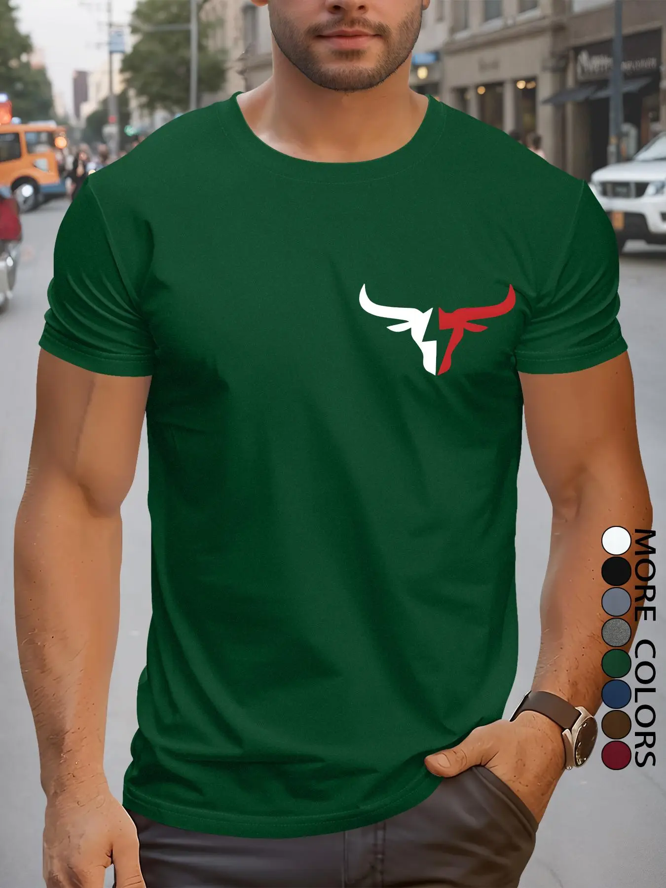 Men's Regular Fit Bull Head Print Round Neck Tee, Casual Short Sleeve Crew Neck T-shirt for Summer, Fashion Men's Top for Daily Wear