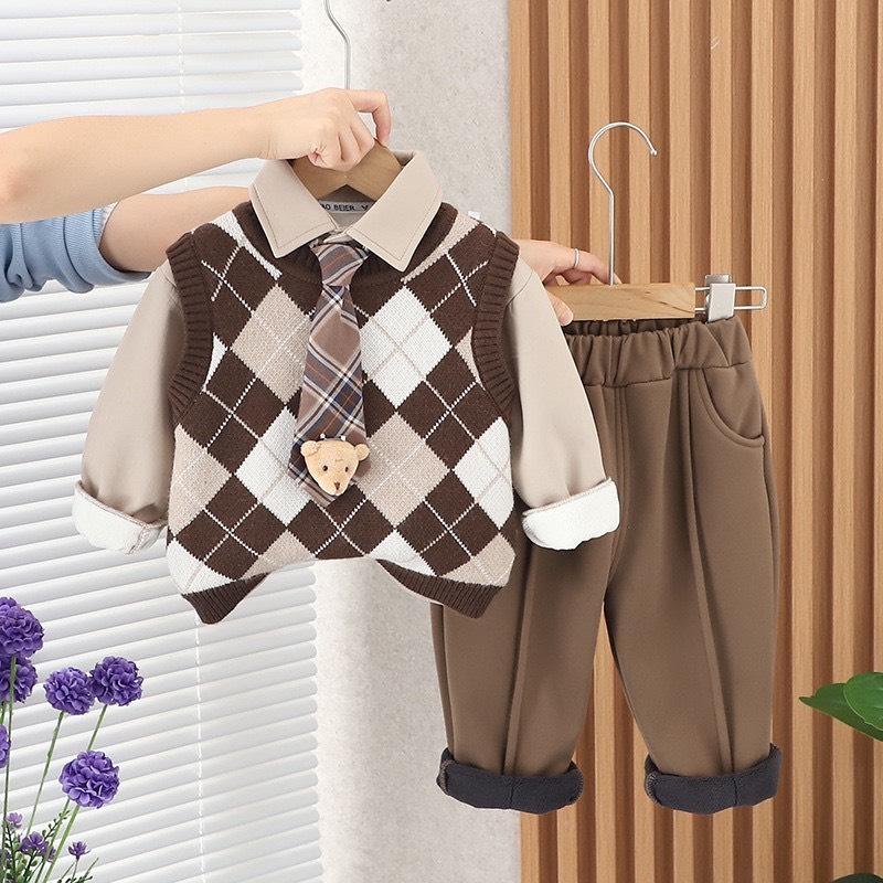 Set Đồ Thời Trang Xuân Thu Gồm Áo Sweater Ba Lỗ Kèm Áo Sơmi, Quần Kaki Phong Cách Hàn Quốc 2