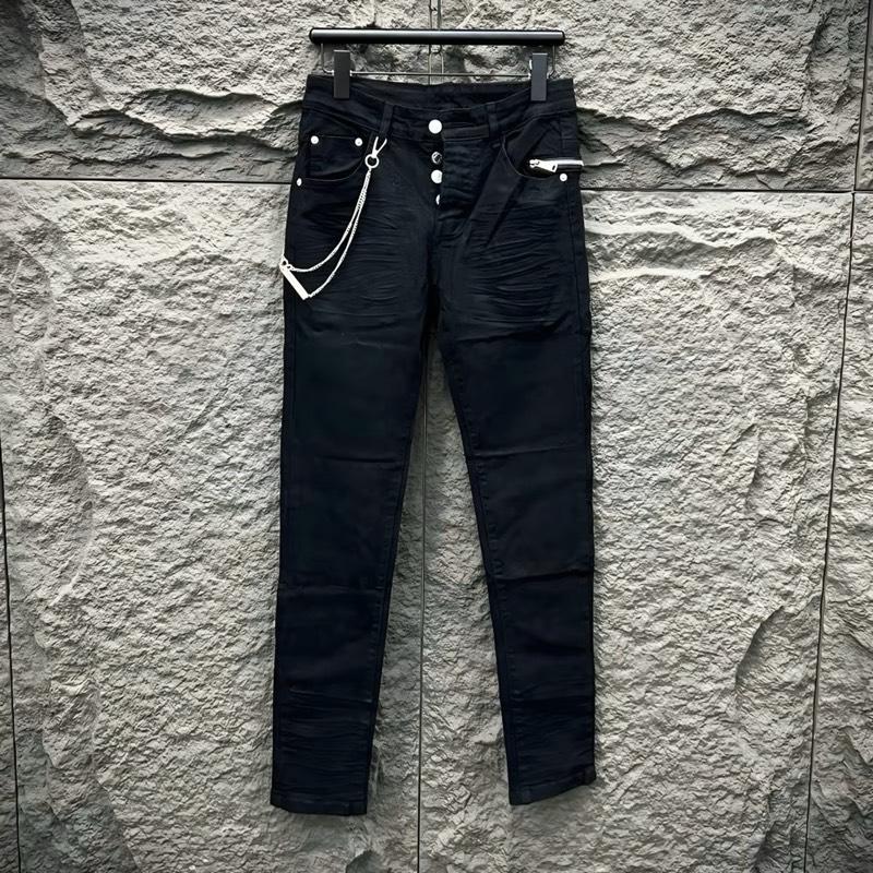 Quần jean đen phối dây sích D2 khoá cạp không rách mặc đi học TH 99817 Menswear Pants Nam Có Túi