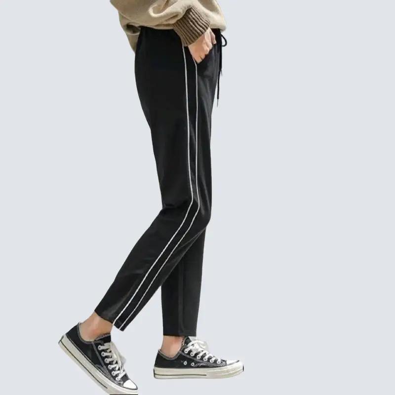 Quần Ống Suông Nam Nữ Track Pant Kẻ Sọc Màu Trắng Thun Menswear Nhung Ong
