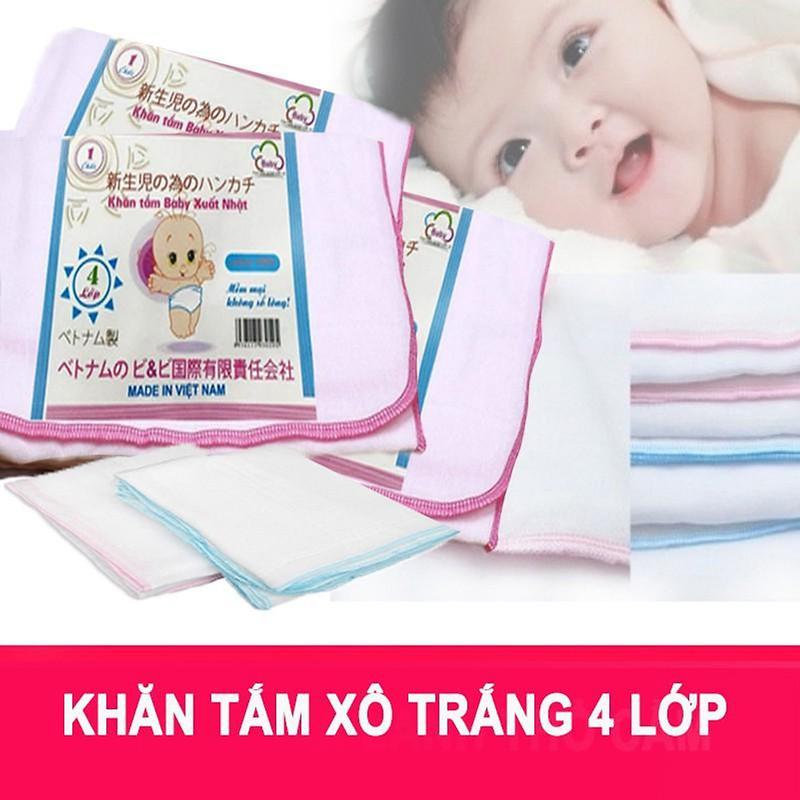 Combo 5 chiếc khăn tắm xô trắng 4 lớp size 70x70cm cho bé sơ sinh Voi Cotton Cho Bé Khăn Tắm