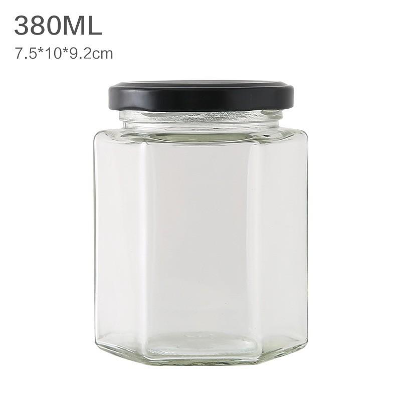 Hũ thủy tinh lục giác nắp thiếc 380ml đựng thực phẩm Đựng Gia Vị Đựng Đồ Ăn