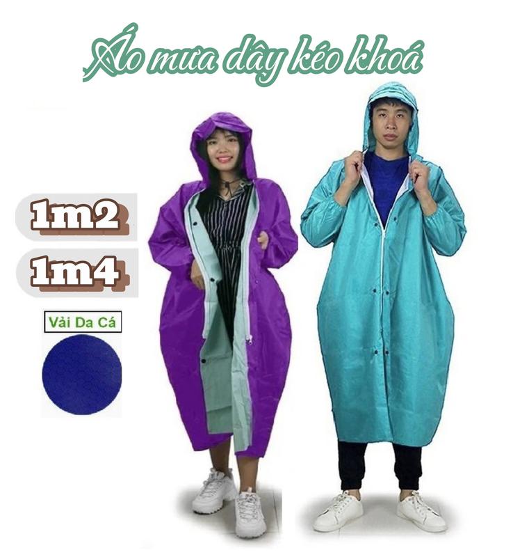 Áo mưa vải dù tổ ong da cá có DÂY KÉO dài 120cm 140cm chống nước tốt, áo mưa ích kỷ