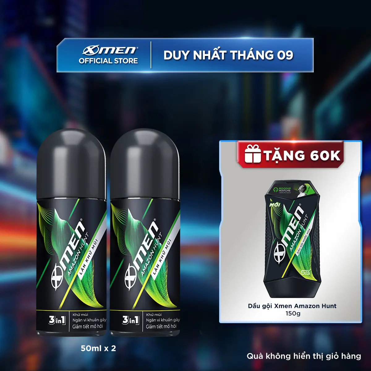 [COMBO MUA 1 ĐƯỢC 3] Combo 2 Lăn Xmen Amazon Hunt/Vegas Delight 50ml/chai + Tặng Dầu Gội Xmen Amazon Hunt 150g