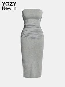 YOZY Women's Solid Color Bodycon Dress, Casual Fashion Tube Dress for Daily Outdoor Wear, Ladies Clothes for All Seasons