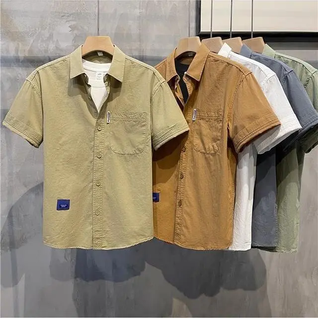 Áo Sơ Mi Ngắn Tay, Thiết Kế Bảo Hộ Lao Động Mỹ, Dành Cho Nam Giới, Dáng Rộng Vừa Vặn Và Đơn Giản, Phong Cách Cổ Điển Thường Ngày Áo Sơ Mi Có Ve Áo, Hàng Mới Về Mùa Hè 2023