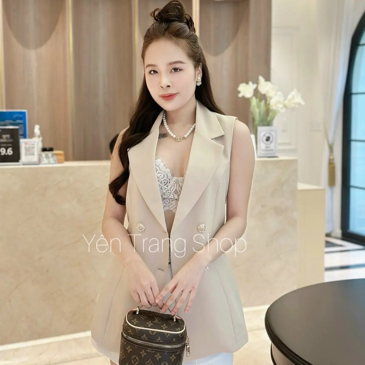 ÁO VEST GHI LÊ PHOM DÀI Nữ Women Nữ Women tre trung cuc ki hach dang Top