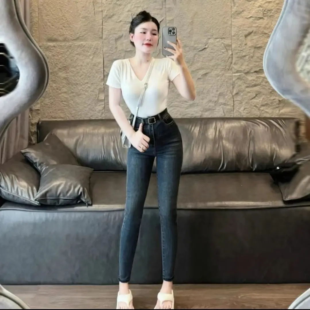 Quần jean ôm cạp cao co dãn màu bụi hottrend, Quần bò skynny hack dáng Nữ Women Nữ Women | BigBuy360 - bigbuy360.vn