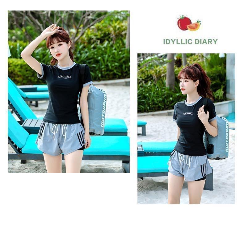 Product Introduction of Two-piece Swimsuit for Women with Short Sleeve Belly Cover and Thin Sports Spa 11